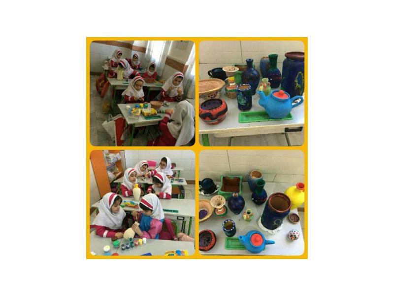 تزینین یک وسیله سفالی توسط دانش آموزان پایه اول
