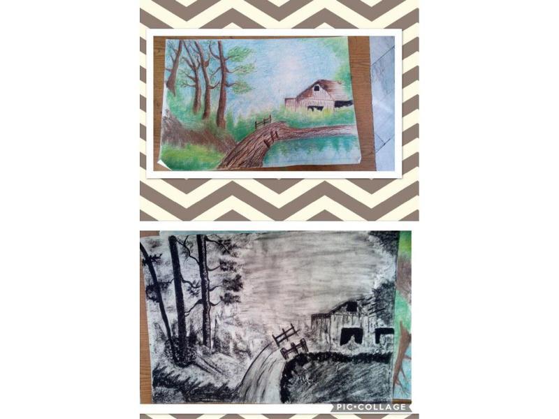 زنگ هنر کلاس هشتم کار با زغال و پاستل گچی