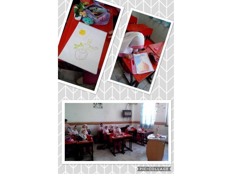 نقاشی گلدان گل و سایه زدن با ترکیب رنگها