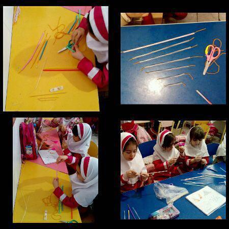 کار دستی نخ کردن نی پایه پیش دبستان