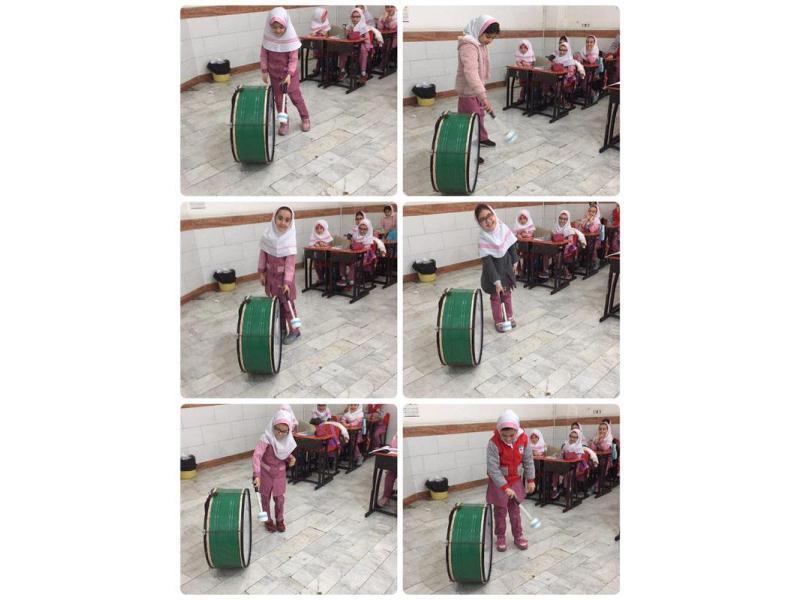 استفاده از طبل جهت انجام آزمايش عملي و آموزش آواي بلند و آهسته،نازك و كلفت