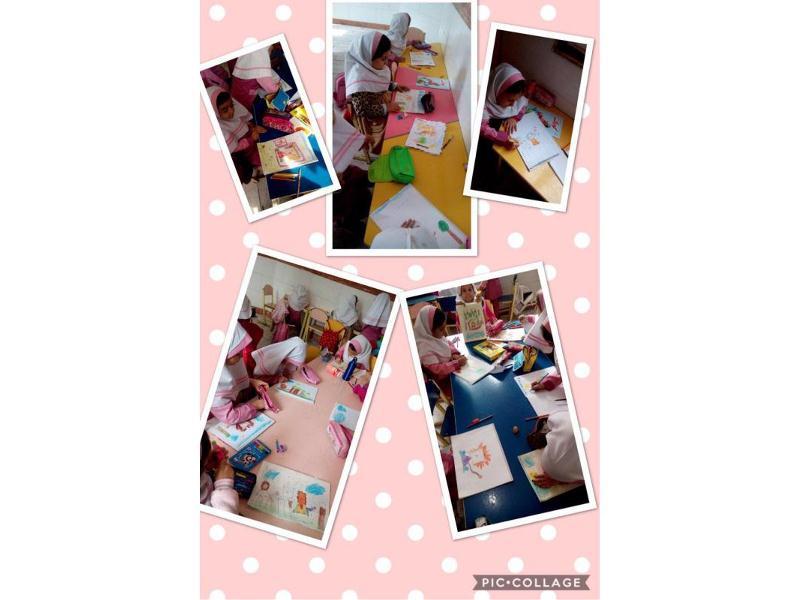 نقاشی با اشکال هندسی (مربع) کلاس پیش دبستانی.  