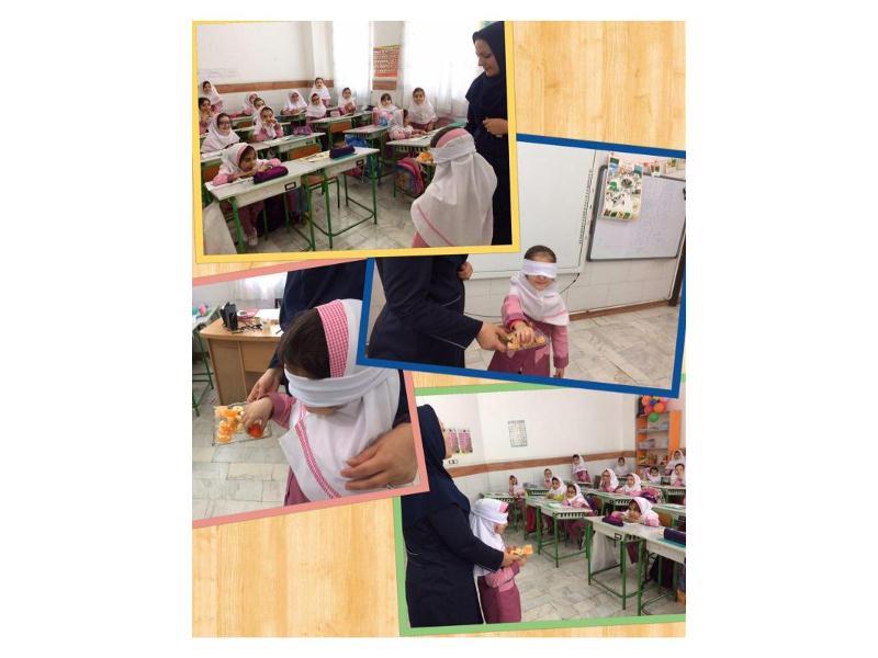 انجام آزمایش حواس پنجگانه بااستفاده از خوراکی ها ، زنگ علوم پایه اول